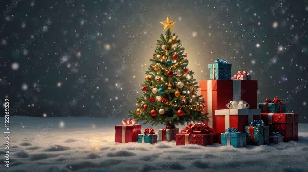 Obraz premium Christmas Tree & Gift 