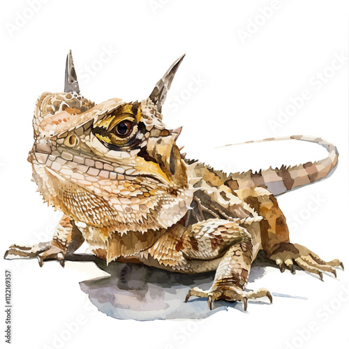 A watercolor painting of a Horned Lizard, isolated on a white background. Horned Lizard vector. photo