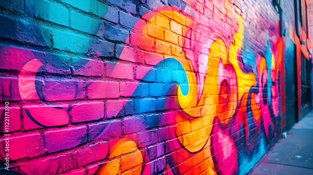 Obraz premium Vibrant Fluorescent Graffiti Pattern on Urban Wall