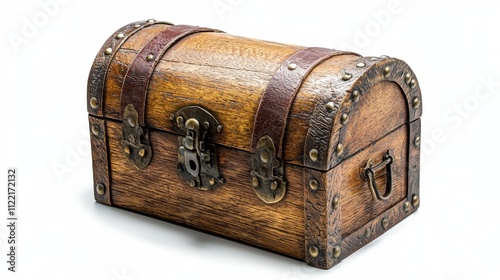 An exquisite, antique wooden treasure chest that features beautiful, stylish metal accents