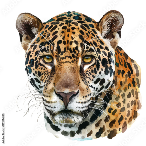 A watercolor drawing of a Jaguar, isolated on a white background. Jaguar vector.