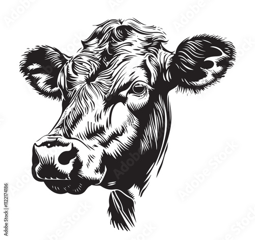 Farm cow head sketch hand drawn
