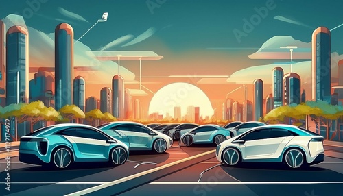electric cars charging in the electrifying lineup at the public charging hub generative ai