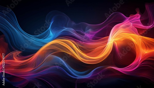 vibrant colorful smoke waves reflecting on a dark surface mesmerizing abstract visual effect abstract vibrant colorful