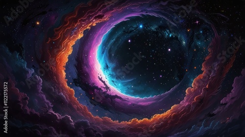Cosmic portal, nebula clouds, vibrant colors, swirling galaxies, starry night, space fantasy art.
