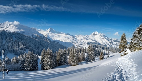 snow covered la clusaz landscape in the french alps