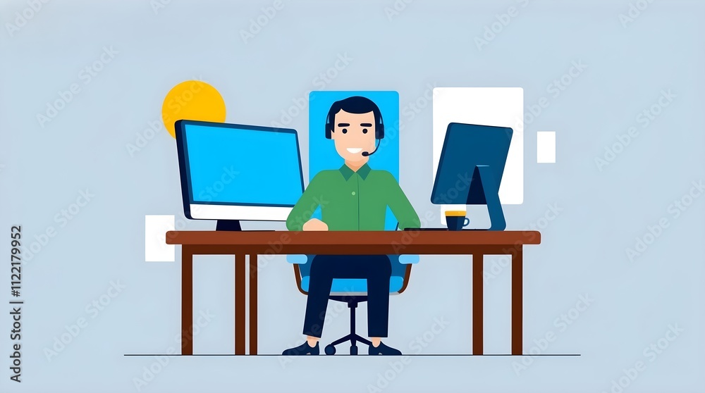 Fototapeta premium corporate businessman sitting at a desk in a modern office, focused on work with a computer and documents for professional, executive, or business concepts 