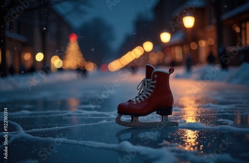 one red figure skates on ice