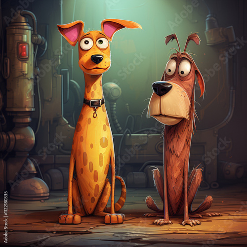 Obraz na płótnie two funny dogs, cartoon style,. w salonie