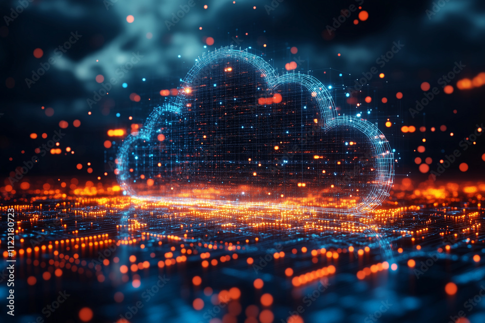 Fototapeta premium A clean representation of cloud computing with floating icons and interconnected nodes.