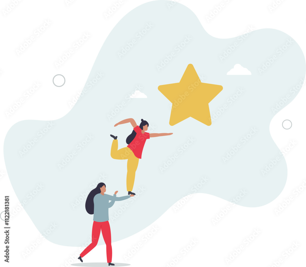Reach for the star, teamwork or support to achieve business goal, partnership or manager mentorship to help success concept.flat characters. Reach for the star, teamwork or support to achieve business goal, partnership or manager mentorship to help success concept.flat characters.