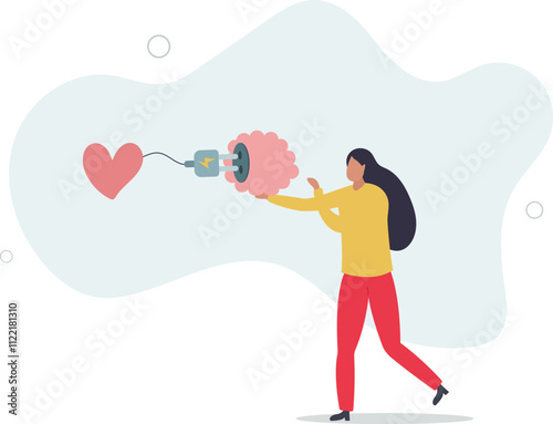 Emotional Intelligence, EI or control feeling and emotion with logical thinking brain,flat characters.
