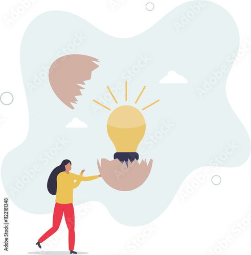 New creative idea, innovation or solution for business, entrepreneurship or startup idea, creation or discovery concept.flat characters.