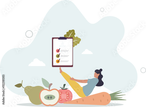 Weight loss.control nutrition with diet plan.flat characters.