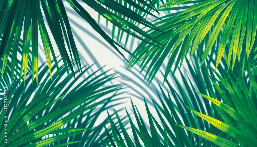 Obraz premium Tropical Green Palm Leaves with Vibrant Tones. A vivid composition of green palm leaves with subtle tones.