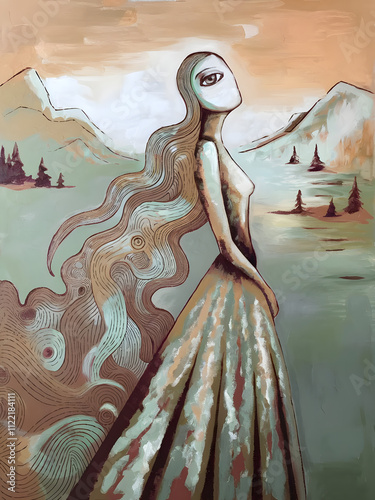 woman in a dress silhouette fantasy painting modern abstract