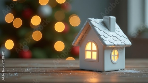 white ceramic house on new year festive background