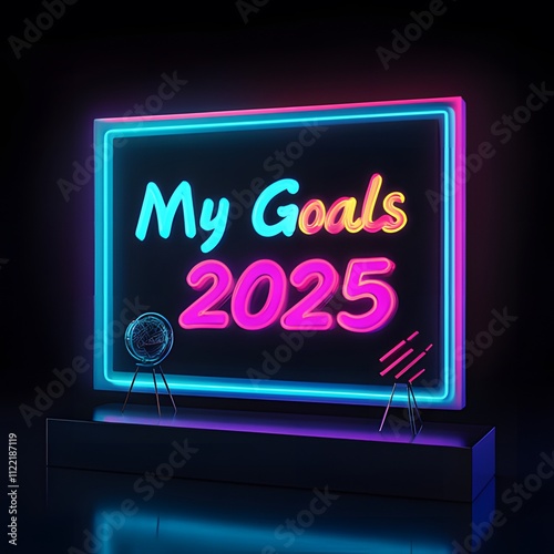 new year  2025 with 3D glow in black background ai generative