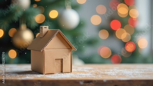 white ceramic house on new year festive background
