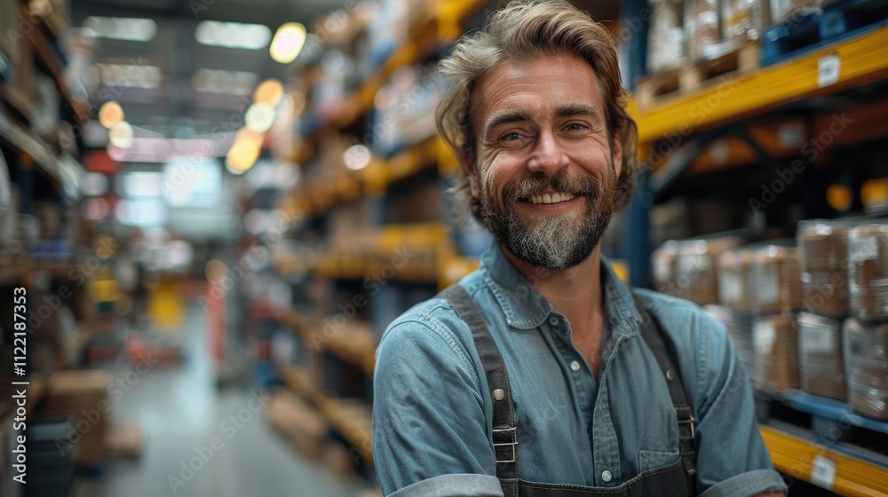 Obraz premium Happy Warehouse Worker Distribution Center Inventory Management Retail Supply Chain