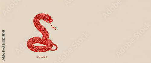 illustration of happy Chinese new year of snake 2025, red background, empty space for text, 300dpi