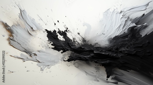 Black and white abstract paint brush wallpaper. 4k background with paint splatters, brushstrokes