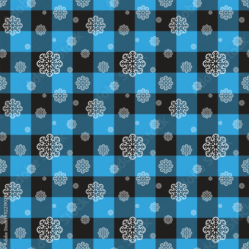 Obraz na płótnie Snowflakes on a Buffalo plaid background. Vector Seamless Winter Pattern. Festive retro texture. w salonie
