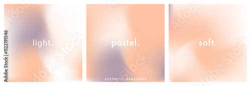 Set of 3 pastel light beige square gradient background. Aesthetic minimal bg. Luxury. Abstract soft gloss texture. Vector nude gradation pattern. Modern design for wedding, poster, ig, social post
