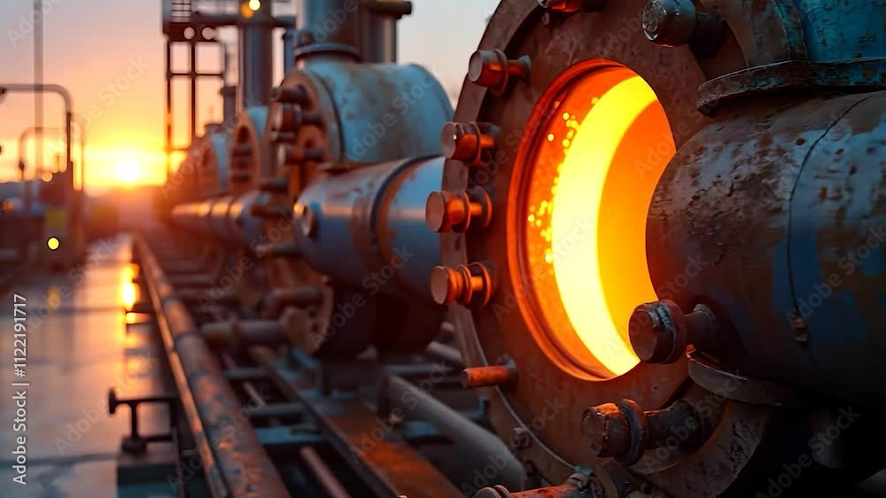 Industrial Machinery Glowing at Sunset – Oil Refinery or Power Plant Industrial Machinery Glowing at Sunset – Oil Refinery or Power Plant