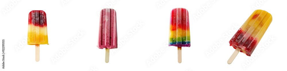 Set of Colorful Popsicles with Vibrant Layers of Frozen Fruit Juice on transparent background Set of Colorful Popsicles with Vibrant Layers of Frozen Fruit Juice on transparent background