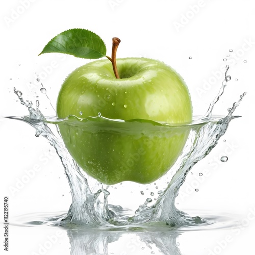 Green Apple Splash: A Refreshing Image of a Juicy Apple Plunging into Crystal Clear Water, Creating a Dynamic Water Splash.