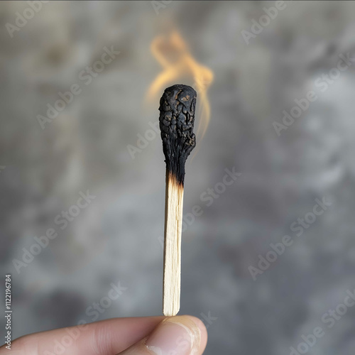 A hyper realistic burning wooden match