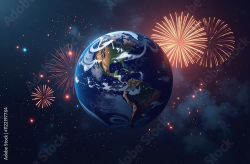 Wallpaper Mural Fireworks, holiday, salute, earth, planet, space, world. Festive New Year background. Torontodigital.ca