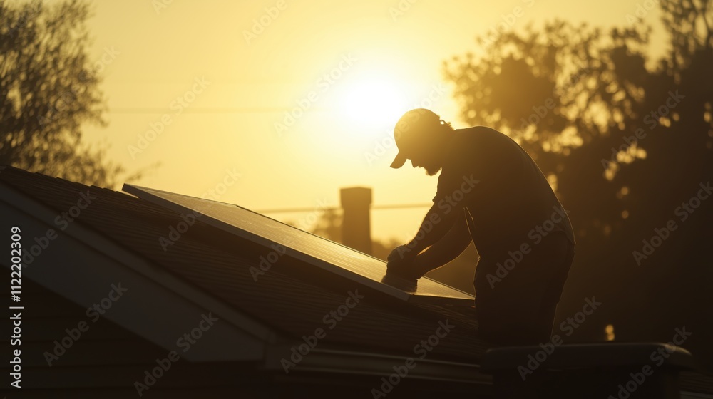 Fototapeta premium Solar panel installation at sunrise - sustainable energy concept for eco-friendly living