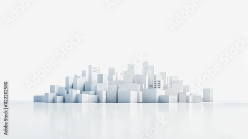 White block city skyline, reflective surface.