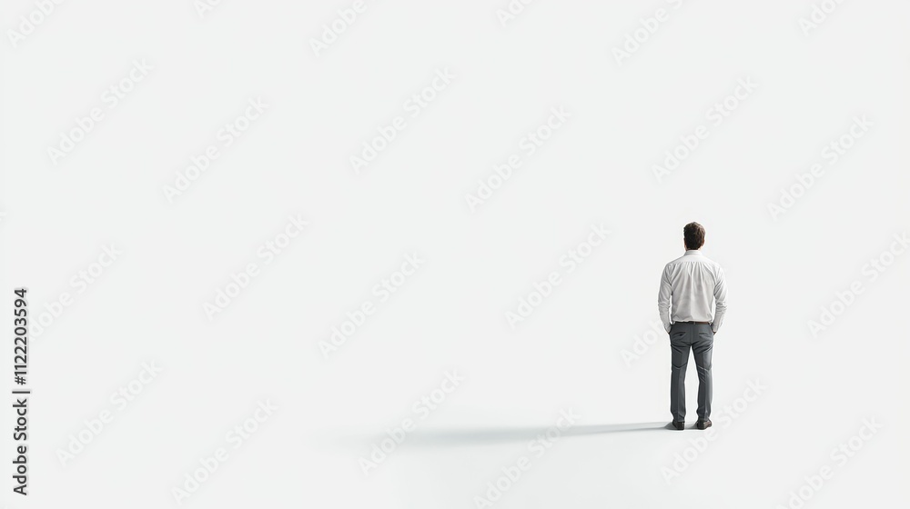 Fototapeta premium Man in formal wear facing blank white background.