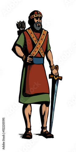 Vector drawing. Warrior with sword