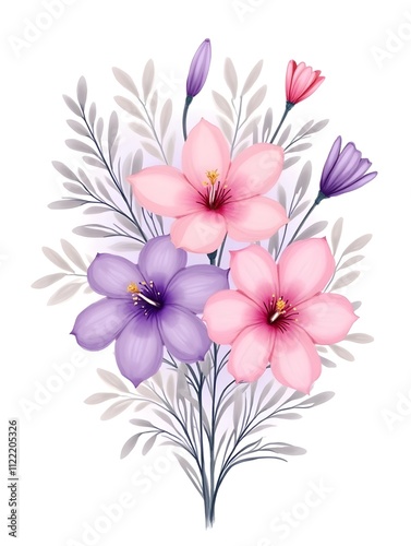 Hand drawn pink purple gradient floral bouquet