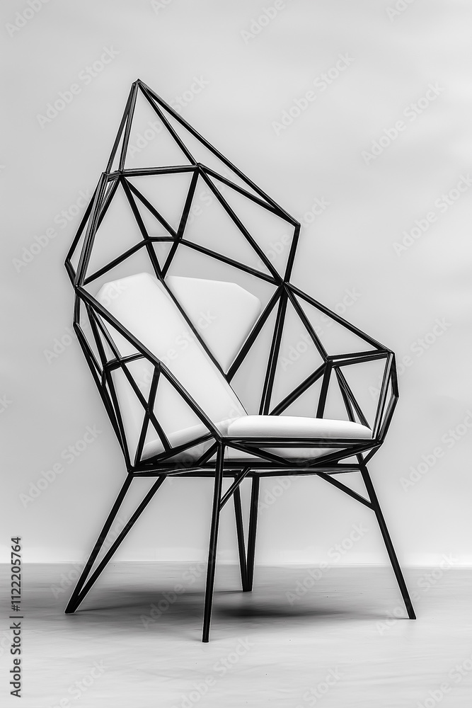 Obraz premium Sleek geometric throne features a striking black frame and white cushioning, perfect for contemporary interiors