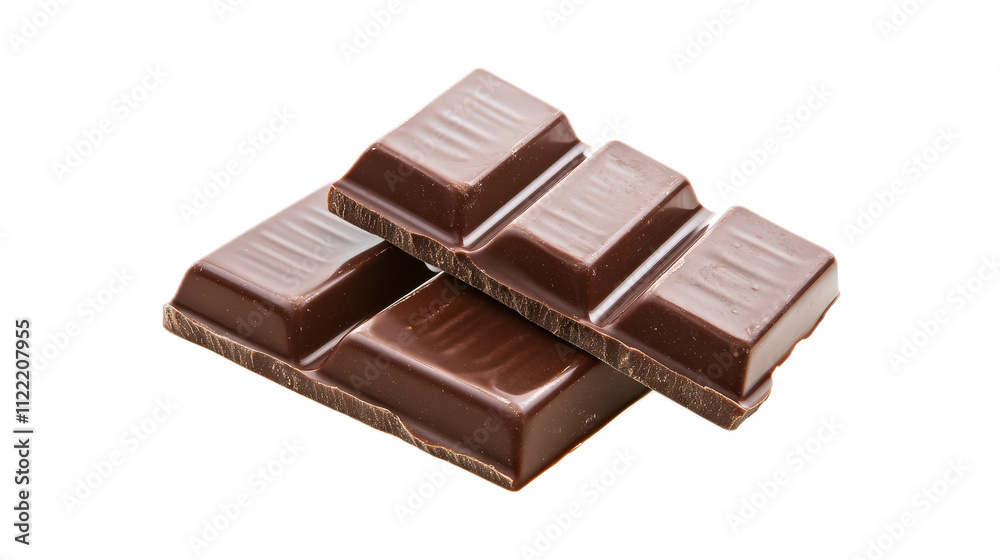 Delicious Dark Chocolate Bar Pieces on a White Background Delicious Dark Chocolate Bar Pieces on a White Background