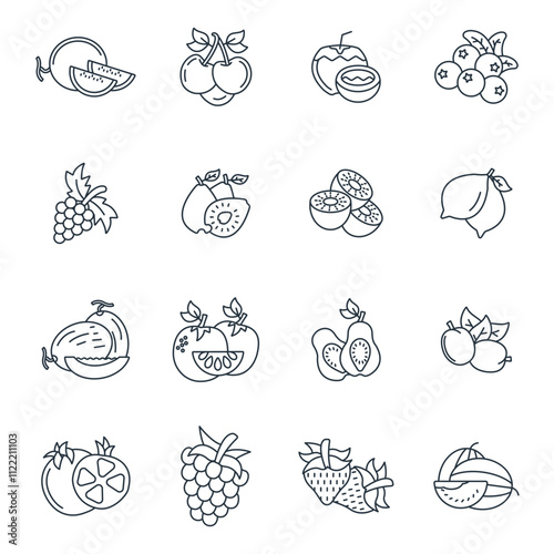 Fruits icons set . Fruits pack symbol vector elements for infographic web