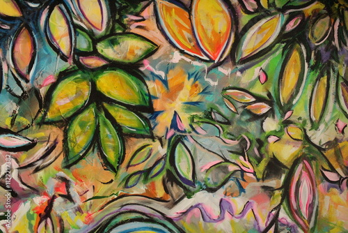 Colorful foliage abstract acrylic painting for backgrounds.