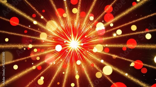 Radiant Red and Gold Light Burst with Glowing Particles and Dynamic Energy on a Dark Background

 photo