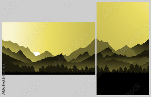 Yellow 4k Vector wallpaper with a landscape, a mountain range vertical and horizontal.