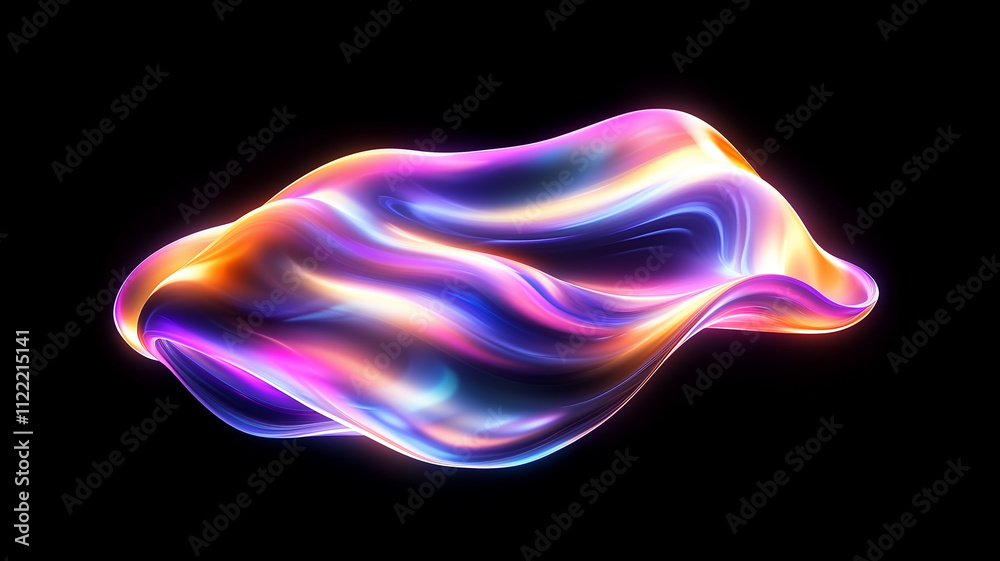 Obraz premium Abstract Iridescent Neon Fluid Wave on Black Background