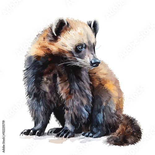 A watercolor of a Wolverine, isolated on a white background. Wolverine vector.