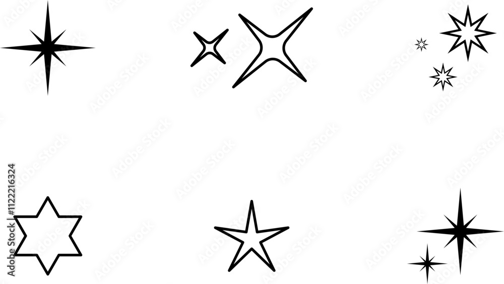Fototapeta premium Sparkle star icons set. Simple star burst symbol. Png or vector illustration.