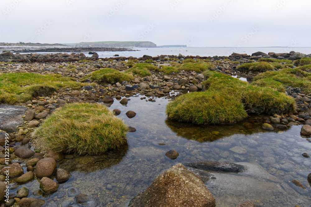 Beautiful coastal landscape scenery, wild Atlantic way, Silverstrand beach at Galway, Ireland, nature background