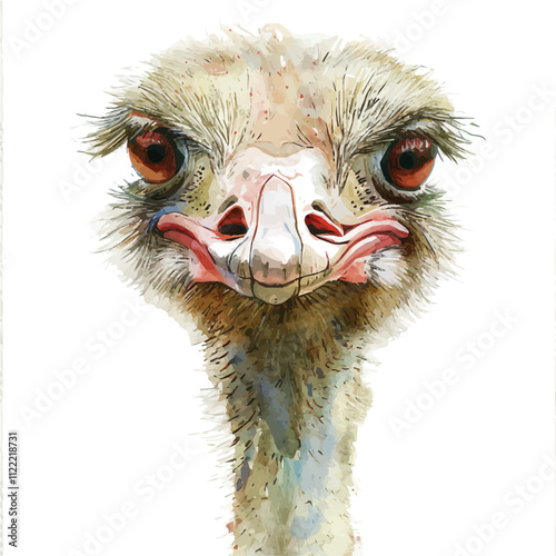 A watercolor painting of an Ostrich, isolated on a white background. Ostrich vector.