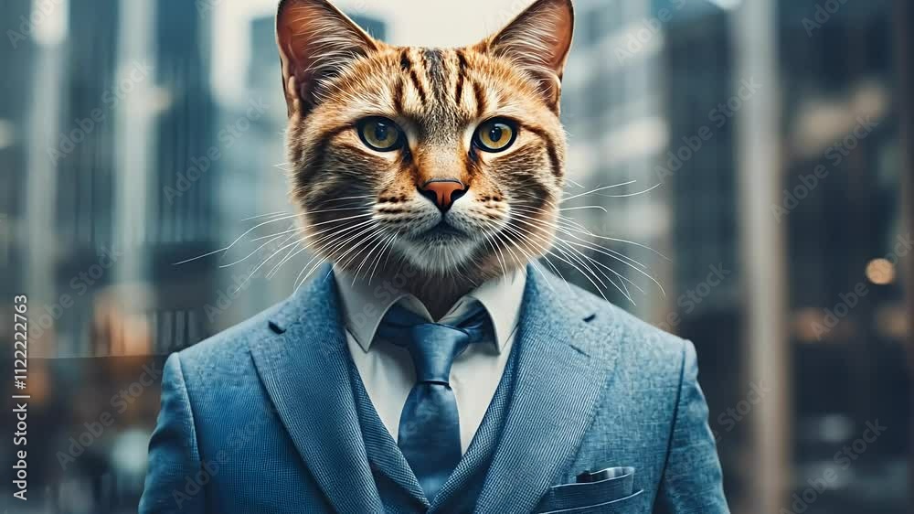 idea style trendy illustrated animal portrait wild man elegant fashion composition human olated creative standing pastel abstract suit colourful blue cat dressed yellow ge